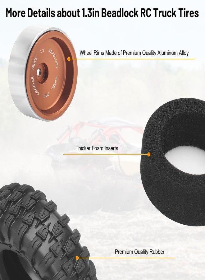 daitoku 1.3 Beadlock Wheels and Tires, daitoku 1.3" RC Car Tires Aluminum Wheels Rims for TRX4M SCX24 1/18 1/24 RC Crawler - Image 2